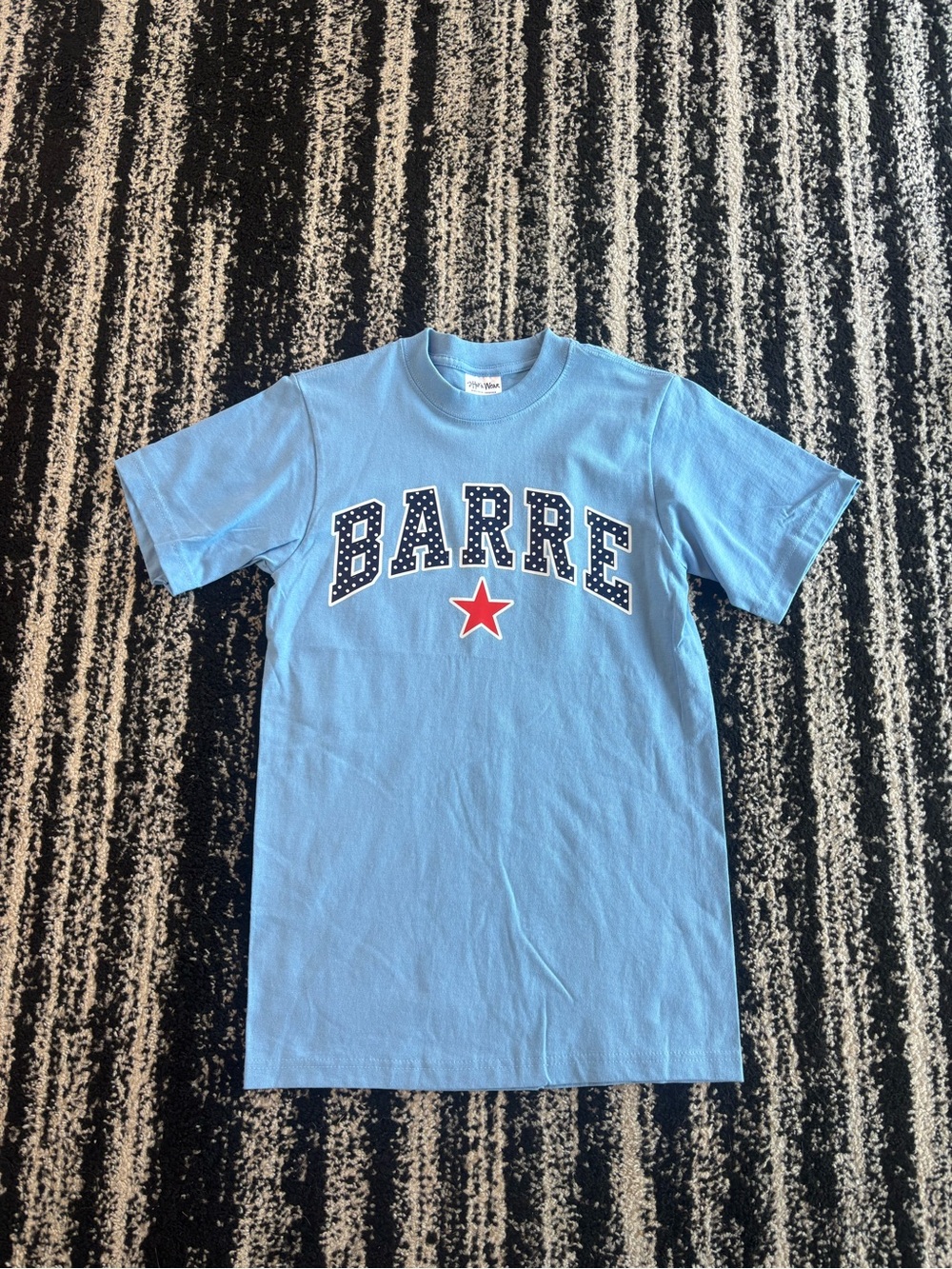 Pure Barre Light Blue Tee with Navy Lettering and Red Star